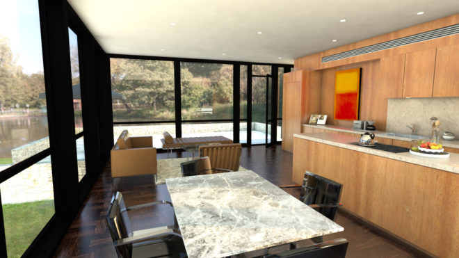 Prefabricated Glass House by Revolution Precrafted, prefabricated Glass House by Alan Ritchie, Alan Ritchie and Revolution Precrafted, modular glass house, prefab glass house philip johnson, reinterpretation of philip johnson glass house