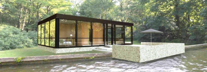 Prefabricated Glass House by Revolution Precrafted, prefabricated Glass House by Alan Ritchie, Alan Ritchie and Revolution Precrafted, modular glass house, prefab glass house philip johnson, reinterpretation of philip johnson glass house