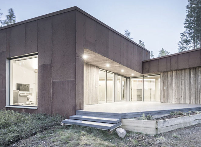 Residence in Muhos by Alt Arkkitehdit, green roofed Finnish house, Residence in Muhos, green roof Corten steel architecture, Corten steel-clad architecture, houses that blend into the surroundings,