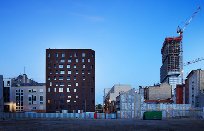 Avenier Cornejo, social housing, Paris, brick facade, steel facade, green architecture, inner garden, balconies and loggias, facade ornaments, perforated metal