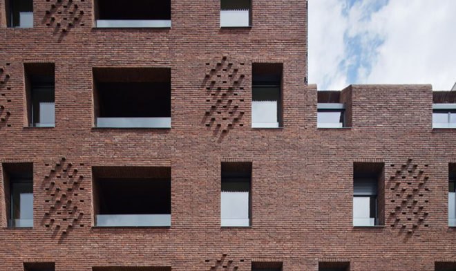 Avenier Cornejo, social housing, Paris, brick facade, steel facade, green architecture, inner garden, balconies and loggias, facade ornaments, perforated metal
