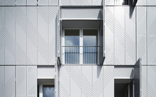Avenier Cornejo, social housing, Paris, brick facade, steel facade, green architecture, inner garden, balconies and loggias, facade ornaments, perforated metal