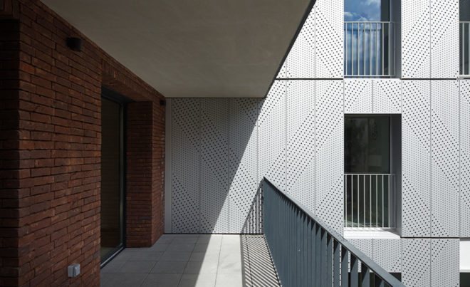Avenier Cornejo, social housing, Paris, brick facade, steel facade, green architecture, inner garden, balconies and loggias, facade ornaments, perforated metal
