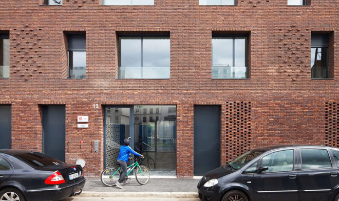 Avenier Cornejo, social housing, Paris, brick facade, steel facade, green architecture, inner garden, balconies and loggias, facade ornaments, perforated metal