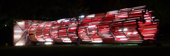 Tunnel Through Time, Hello Wood, temporary wood installation in Toronto, temporary memorial in Canada, wooden structure for Hungarian immigrants