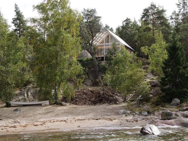 Viggsö Cabin by Arrhov Frick Arkitektkontor, Viggsö island cabin, Viggsö architecture, elevated holiday cabin, timber cabin on stilts, modern Swedish cabin architecture