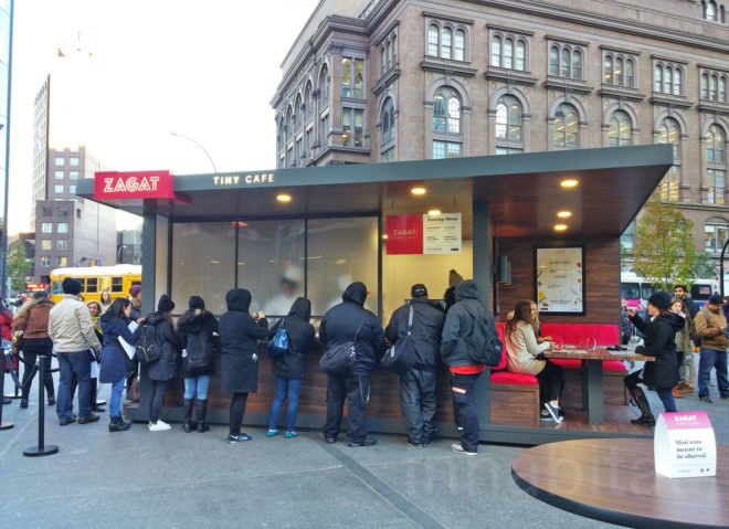 zagat, tiny cafe, zagat tiny cafe, zagat tiny food, tiny food, tiny stove, popin cooking, Los Tacos No. 1, Pizza Loves Emily, Jacques Torres, Emmy Burger, astor place, tiny food pop up, tiny cooking