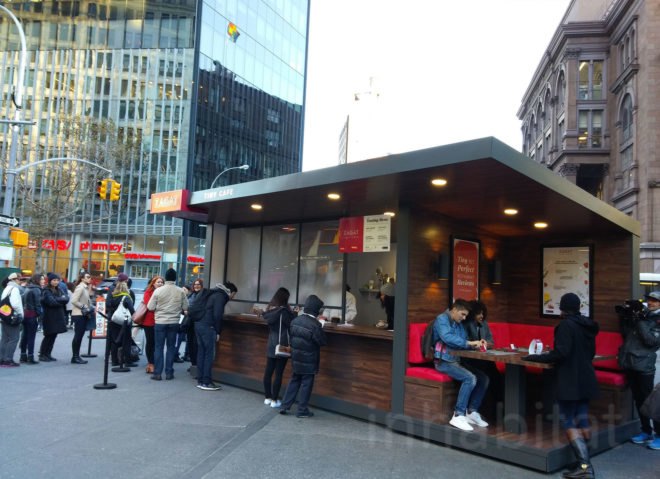 zagat, tiny cafe, zagat tiny cafe, zagat tiny food, tiny food, tiny stove, popin cooking, Los Tacos No. 1, Pizza Loves Emily, Jacques Torres, Emmy Burger, astor place, tiny food pop up, tiny cooking