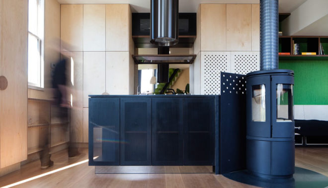 Acute House, Oof! Architecture, green renovation, Victorian cottage, Melbourne, reused building materials, Victorian weatherboard, open spaces, balcony, hanging plants, solar panels, solar hot water, water-efficient toilet, energy efficient appliances