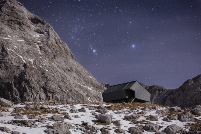 Bivak na Prehodavcih by Premica Architects, Slovenia alpine architecture, Triglav National Park cabin, Triglav National Park architecture, prefabricated alpine cabin, prefab mountain cabin, architecture built on bunkers,