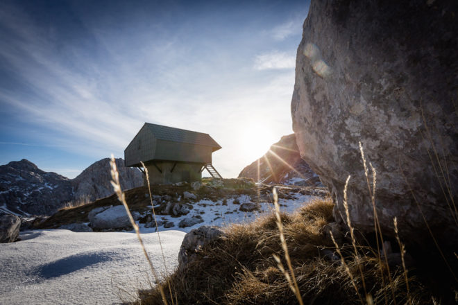 Bivak na Prehodavcih by Premica Architects, Slovenia alpine architecture, Triglav National Park cabin, Triglav National Park architecture, prefabricated alpine cabin, prefab mountain cabin, architecture built on bunkers,
