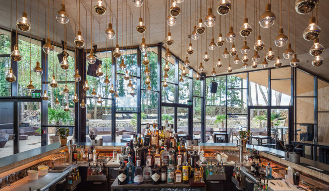 Boos Beach Club Restaurant, Metaform architects, refurbished architecture, green renovation, beach bar, Luxembourg, origami, wooden structure, concrete, green architecture, outdoor terrace