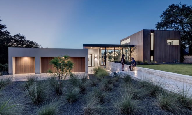 [Bracketed Space] House, Matt Fajkus Architecture, infinity pool, Austin, open-plan, Texas, natural light, green architecture, glazing, glass facade, natural stucco, concrete, cedar, steel