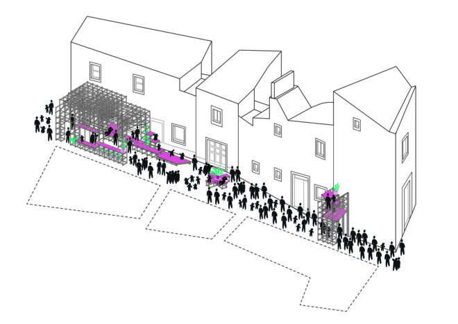 Casa do Quarteirão by Orizzontale, O Quarteirão art, Casa do Quarteirão, Casa do Quarteirão art installation, Walk&Talk Azores 2016, art transformed alleyway, street art installation with modular structures, Azores Island art installation, Orizzontale at Walk&Talk Azores