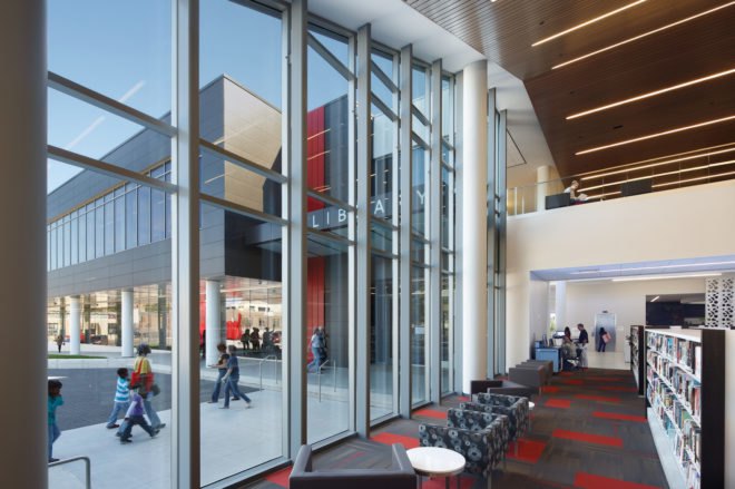 Cedar Rapids Public Library by OPN, Cedar Rapids Public Library LEED, Cedar Rapids Public Library sustainable architecture, Cedar Rapids Public Library in Iowa, Cedar Rapids Public Library rebuilt, eco-friendly library, sustainable library architecture, LEED Platinum library