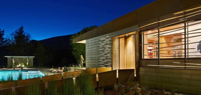 Crook Cup Bow Twist House by Schwartz and Architecture, eucalyptus solar screen, Nicasio architecture, Marin County Green Building standard house, contemporary California countryside home, Crook Cup Bow Twist House