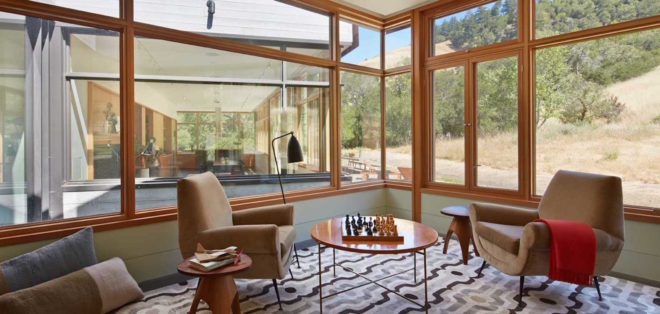 Crook Cup Bow Twist House by Schwartz and Architecture, eucalyptus solar screen, Nicasio architecture, Marin County Green Building standard house, contemporary California countryside home, Crook Cup Bow Twist House