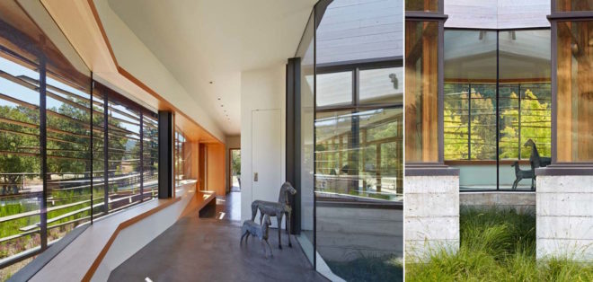 Crook Cup Bow Twist House by Schwartz and Architecture, eucalyptus solar screen, Nicasio architecture, Marin County Green Building standard house, contemporary California countryside home, Crook Cup Bow Twist House