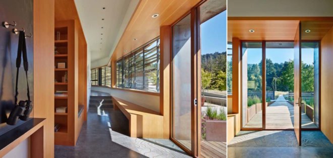 Crook Cup Bow Twist House by Schwartz and Architecture, eucalyptus solar screen, Nicasio architecture, Marin County Green Building standard house, contemporary California countryside home, Crook Cup Bow Twist House