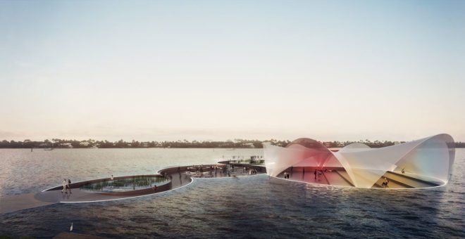 Carlo Ratti Associati, Currie Park waterfront, West Palm Beach, floating plaza, floating architecture, hydroponics, auditorium, water plaza, retail spaces, public spaces, green architecture
