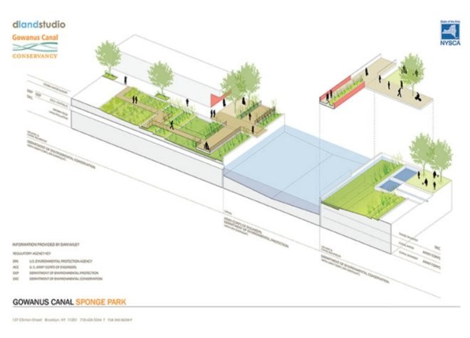 Gowanus Sponge Park, DLANDstudio, Gowanus Canal, Brooklyn, Brooklyn water pollution, Sponge Park, water quality nyc, nyc water pollution, superfund site, natural filtration, engineered soil, plants absorbing toxic materials, plants absorbing heavy metals, canal-cleaning park,