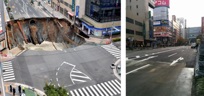 Japan fixes sinkhole, sinkhole in Japan, Fukuoka sinkhole, soichiro takashima, fukuoka mayor, fukuoka sinkhole fixed in 2 days, 48 hour sinkhole repairs japan