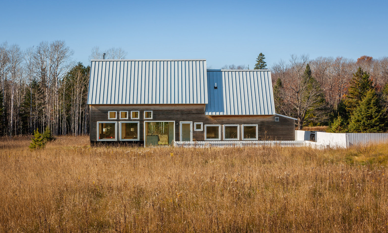 House for Beth by Salmela Architect, Door County contemporary house, house with IKEA furnishings, Wisconsin contemporary architecture, barn-inspired architecture, standing seam metal roof,