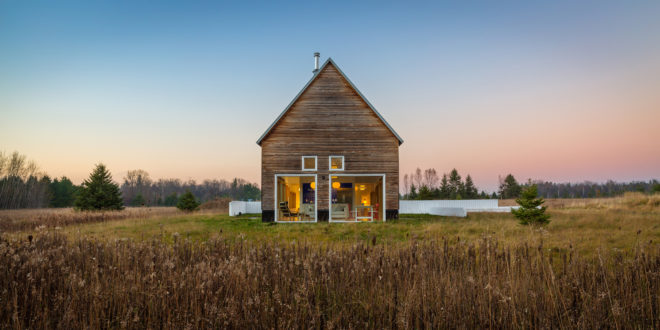 House for Beth by Salmela Architect, Door County contemporary house, house with IKEA furnishings, Wisconsin contemporary architecture, barn-inspired architecture, standing seam metal roof,