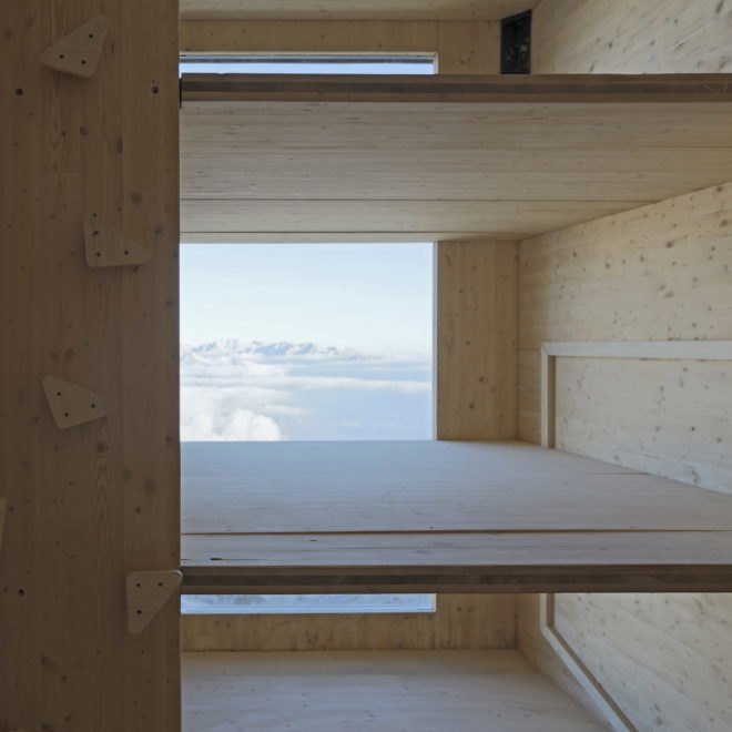 Kanin Winter Cabin by OFIS Arhitekti, prefab alpine cabin, Mount Kanin cabin, compact mountaineering cabin, cantilevered alpine cabin, alpine cabin in Slovenia,