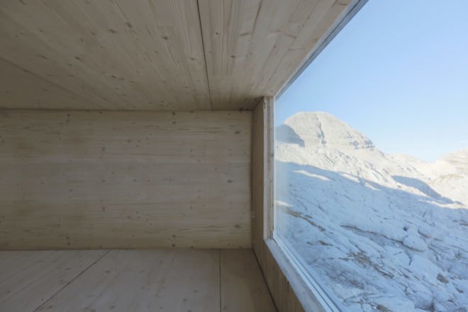 Kanin Winter Cabin by OFIS Arhitekti, prefab alpine cabin, Mount Kanin cabin, compact mountaineering cabin, cantilevered alpine cabin, alpine cabin in Slovenia,