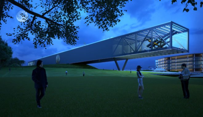 National Science and Innovation Center of Lithuania, science center, cantilever, Lithuania, LEED certification, Architects of Invention, green architecture, prefab, structural steel, renewable energy, solar power, solar panels