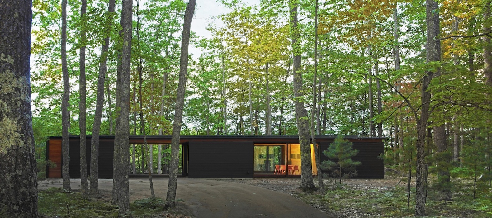 Linear Cabin by Johnsen Schmaling Architects, Wisconsin cabin architecture, contemporary cabin, St. Germain cabin, blackened pine cabin, knotty pine cabin interior