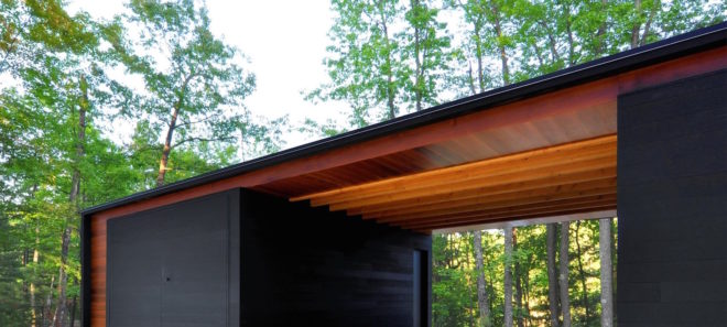 Linear Cabin by Johnsen Schmaling Architects, Wisconsin cabin architecture, contemporary cabin, St. Germain cabin, blackened pine cabin, knotty pine cabin interior