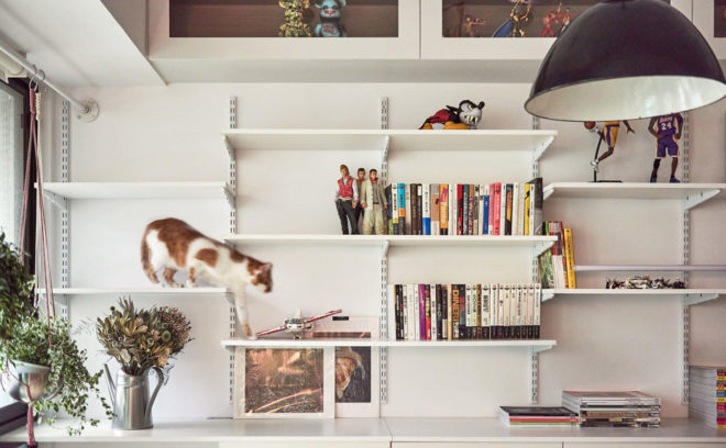 ST Studio, green renovation, Taipei, loft, industrial loft, open shelving, natural light, parquet, green interior
