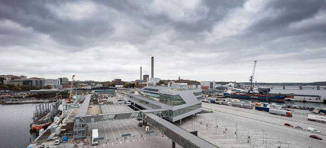 C.F. Møller, ferry terminal, Stockholm, waterfront architecture, urban park, Finland, geothermal energy, solar energy, solar power, self-sufficient building