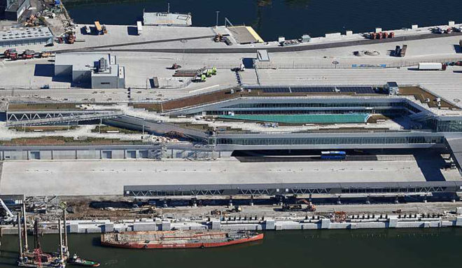 C.F. Møller, ferry terminal, Stockholm, waterfront architecture, urban park, Finland, geothermal energy, solar energy, solar power, self-sufficient building