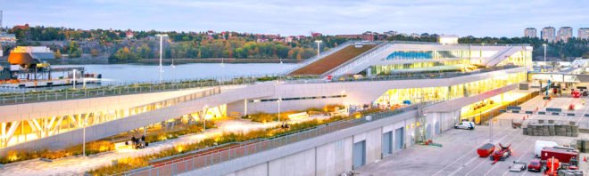 C.F. Møller, new ferry terminal in Stockholm, waterfront urban park in Stockholm, ferry terminal in Finland, self-sufficient ferry terminal,