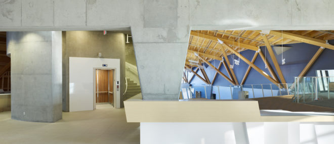 Philip J. Currie Dinosaur Museum by Teeple Architects, dinosaur museum in Alberta, dinosaur museum in Canada, beetle kill pine architecture, beetle kill pine museum, CNC milled beetle kill pine, sustainable dinosaur museum, dinosaur museum in Wembley,