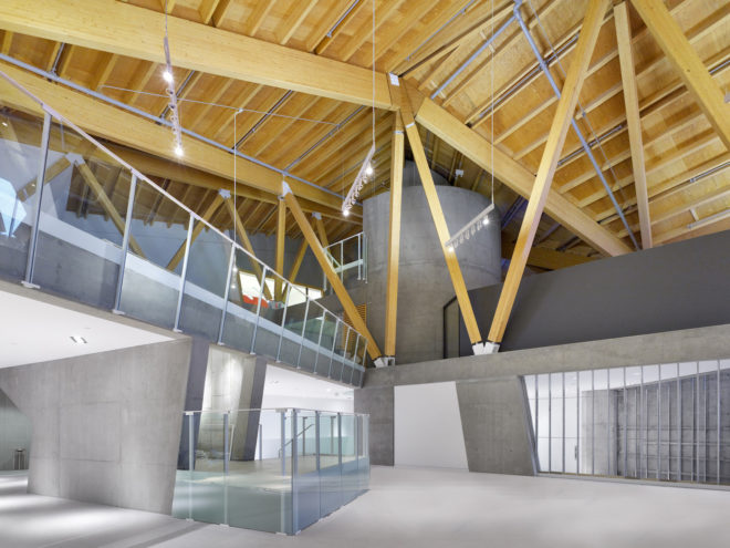 Philip J. Currie Dinosaur Museum by Teeple Architects, dinosaur museum in Alberta, dinosaur museum in Canada, beetle kill pine architecture, beetle kill pine museum, CNC milled beetle kill pine, sustainable dinosaur museum, dinosaur museum in Wembley,