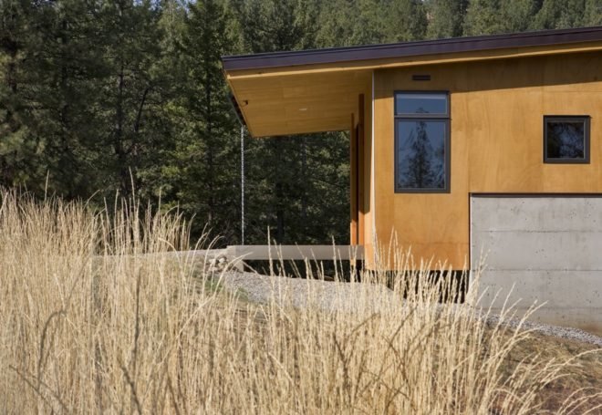 Pine Forest Cabin by Prentiss Balance Wickline Architects, cabin in Methow Valley, affordable modern cabin design, cabin design on a budget, cabin with a small footprint, cantilevered cabin design