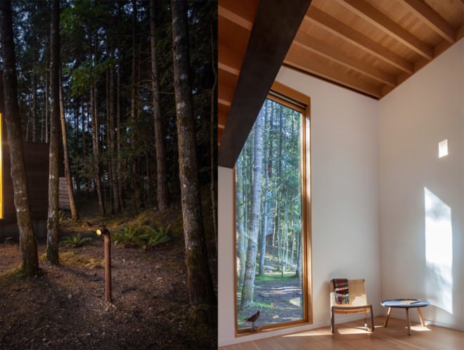 British Columbia Cabin, Rainforest Retreat by Agathom, Rainforest Retreat Architizer winner, artist studio in Vancouver Island, Vancouver Island cabin