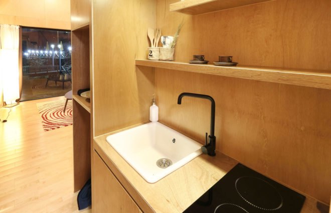 Tiny House of Slow Town, 2018 Olympic Winter Games, The Plus Partners, DNC Architects, tiny house, South Korea, Olympics, eco-friendly materials, staircase, green architecture