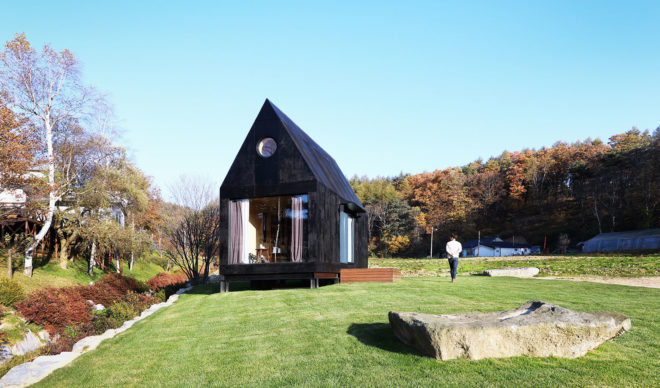 Tiny House of Slow Town, 2018 Olympic Winter Games, The Plus Partners, DNC Architects, tiny house, South Korea, Olympics, eco-friendly materials, staircase, green architecture