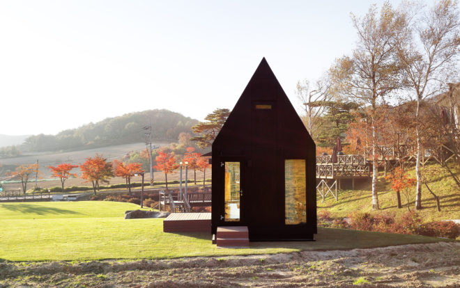 Tiny House of Slow Town, 2018 Olympic Winter Games, The Plus Partners, DNC Architects, tiny house, South Korea, Olympics, eco-friendly materials, staircase, green architecture