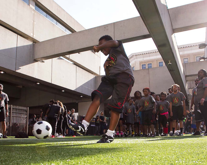 Station Soccer, Soccer in the Streets, MARTA, Atlanta MARTA, Five Points, MARTA Five Points, Atlanta United Football Club, Atlanta United Foundation, soccer, soccer field, soccer stadium, metro station, metro hub, transit station, transit hub, kids, children