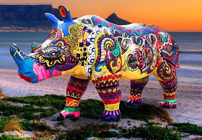 rhino poaching, The Grand Rhino Launch Tour, rhino sculptures cape town, cape town rhinos, CowParade, the rhinos are coming thundafund, TRAC, rhino conservation art project, art project to save rhinos, colorful rhino sculptures, life-sized rhino sculptures, Janice Ashby South Africa
