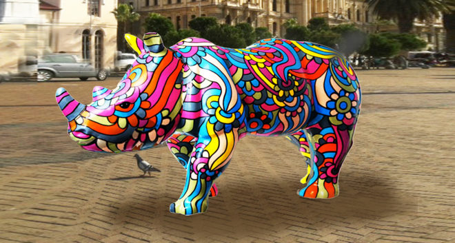 rhino poaching, The Grand Rhino Launch Tour, rhino sculptures cape town, cape town rhinos, CowParade, the rhinos are coming thundafund, TRAC, rhino conservation art project, art project to save rhinos, colorful rhino sculptures, life-sized rhino sculptures, Janice Ashby South Africa
