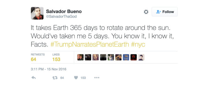 #TrumpNarratesPlanetEarth, Trump Narrates Planet Earth, TrumpNarratesPlanetEarth, Trump climate change, Trump environment, climate change, Planet Earth