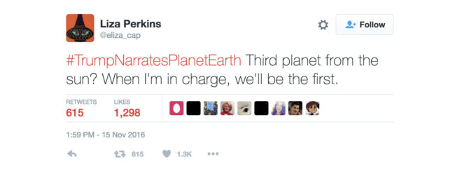 #TrumpNarratesPlanetEarth, Trump Narrates Planet Earth, TrumpNarratesPlanetEarth, Trump climate change, Trump environment, climate change, Planet Earth