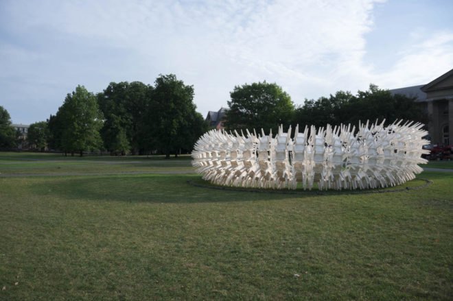 URCHIN pavilion by CODA, temporary arts pavilion, plastic chair pavilion, recyclable pavilion, Cornell Council for the Arts, Cornell Council for the Arts 2016 Biennial, Cornell University Arts Quad, plastic chair art
